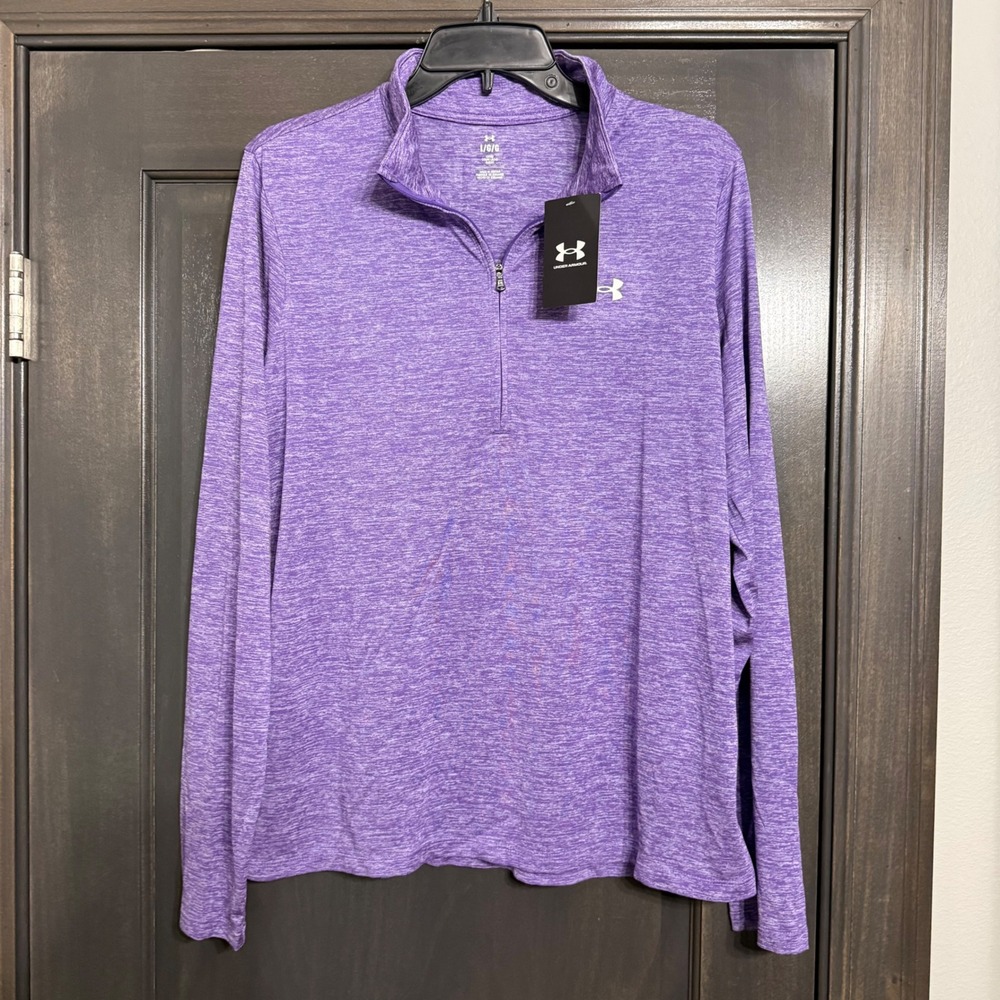 Under Armour Womens Purple Heathered Tech 1/4 Zip Pullover Top Large NEW